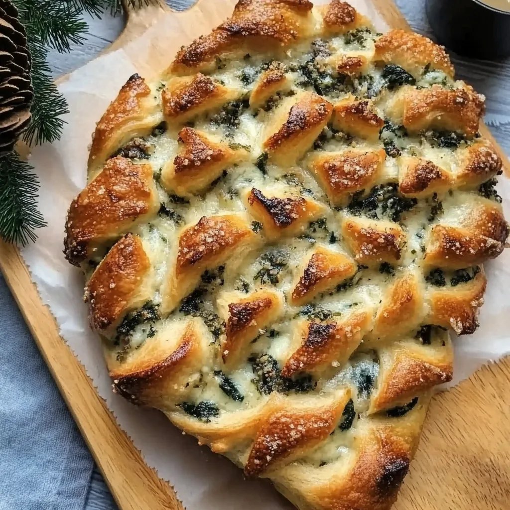 Spinat-Dip-Brotstangen mit Weihnachtsbaum-Motiv