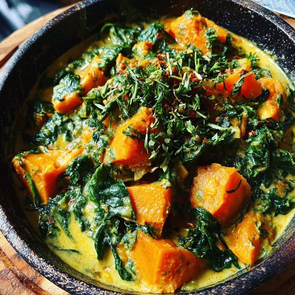 Süßkartoffelcurry mit Spinat