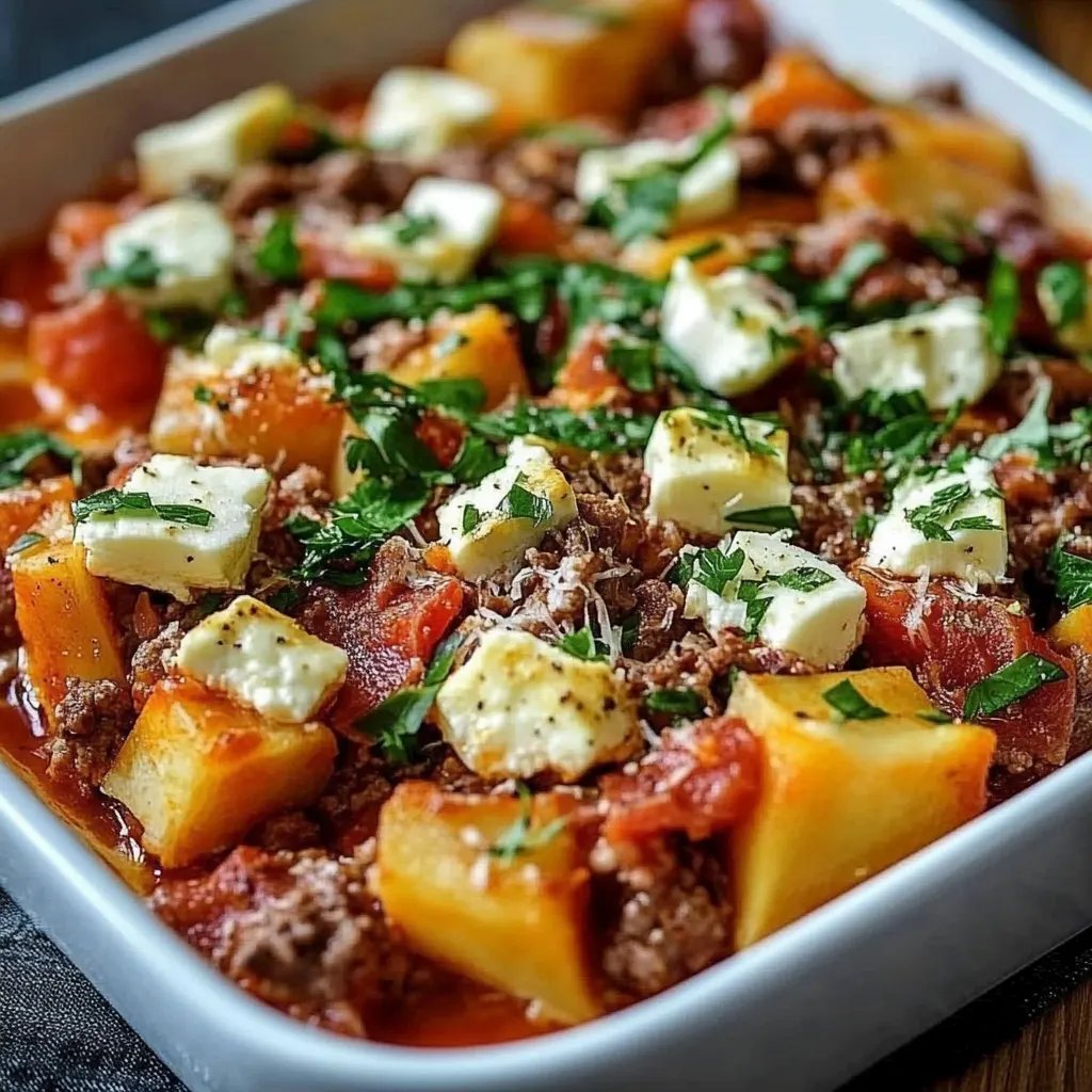 Süßkartoffel-Hackfleisch-Auflauf mit Feta