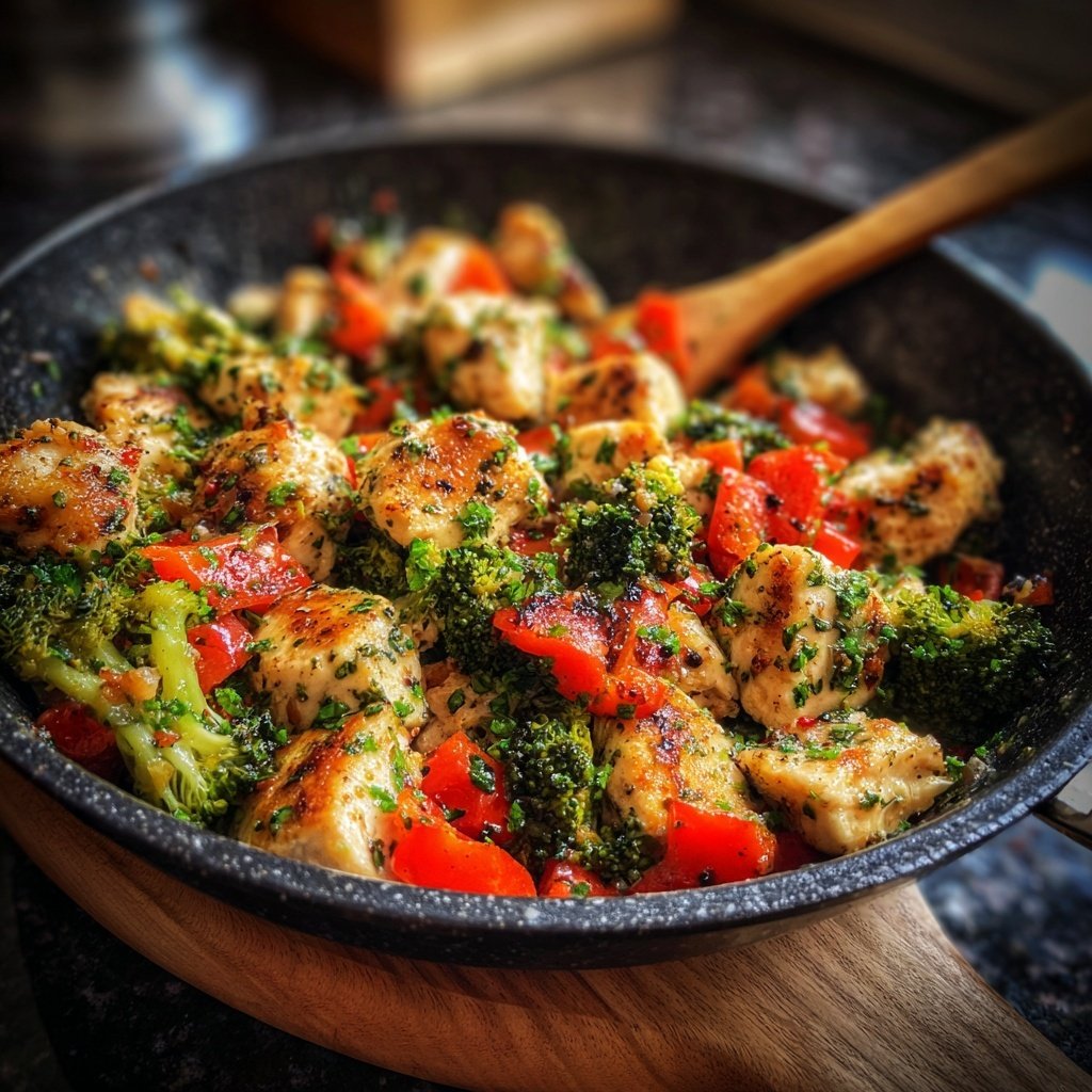 Kalorienarme Hähnchenpfanne Mit Brokkoli Und Paprika