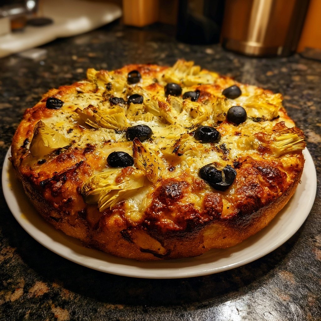 Pizza mit Artischocken und Oliven