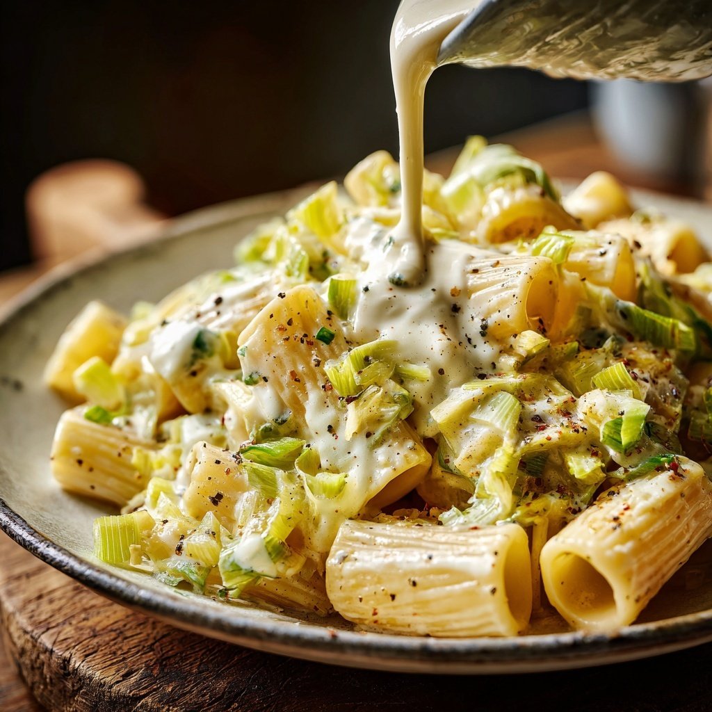 Rigatoni mit Lauch und Sahne